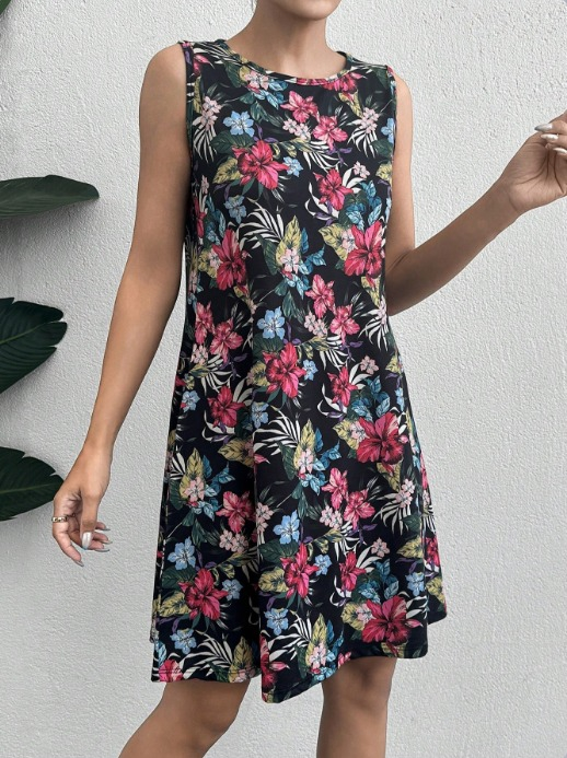 Kadın Renkli çiçek Baskılı Süprem Elbise Kadın Renkli çiçek Baskılı Süprem Elbise