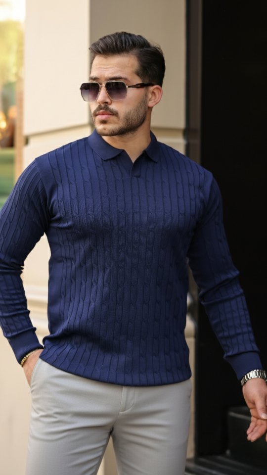 Erkek Saç örgü Desenli Uzun Kollu Triko Erkek Saç örgü Desenli Uzun Kollu Triko