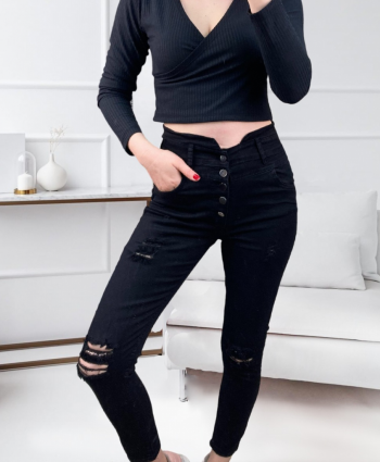 Kadın 5 Düğmeli V Detay Bel Yırtık Kot