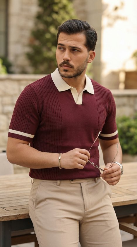 Erkek Renkli Yakalı File Desenli Kısa Kollu Tişört Erkek Renkli Yakalı File Desenli Kısa Kollu Tişört