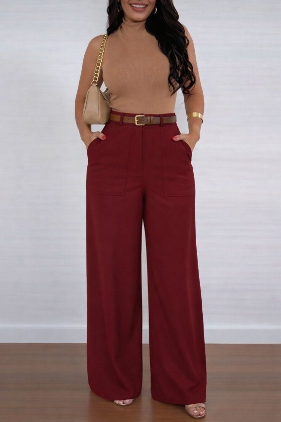 Kadın Yüksek Bel Geniş Paça Detaylı Cepli Ithal Krep Pantolon Kadın Yüksek Bel Geniş Paça Detaylı Cepli Ithal Krep Pantolon