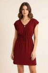 Kadın Bordo Yanları Yırtmaçlı Tokalı V Yaka Mini Plaj Elbisesi