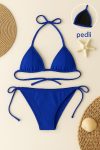 Kadın Mavi Yandan ve Boyundan Bağlamalı Bikini Mayo Takımı