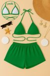 Kadın Yeşil Şortlu Belden ve Boyundan Bağlamalı Bikini Takımı