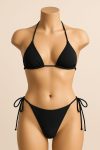 Kadın Siyah Yandan ve Boyundan Bağlamalı Bikini Mayo Takımı