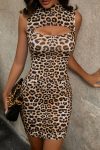 Kadın Leopar Desenli Cut-Out Detaylı Dekolteli Kolsuz Şık Gecelik
