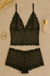 Kadın Siyah Dantel Bralet Şort Takımı – Şık
