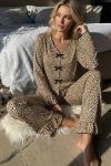 Kadın Uzun Kollu Leopar Desenli Fiyonklu Ev Giyim Pijama Takımı