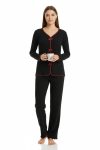 Premium Kadın 4’lü Fitilli Set – Siyah Kırmızı Biyeli (Pijama Üst