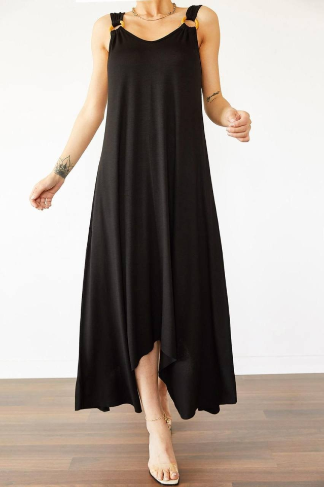 Kadın çan Dokuma Kumaş V Yaka Asimetrik Kesim Elbise Kadın çan Dokuma Kumaş V Yaka Asimetrik Kesim Elbise