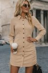 Kadın Uzun Kollu Gömlek Yaka önden Düğmeli Yanlardan Büzgülü Kısa Aerobin Elbise