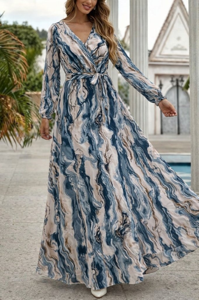 Kadın Uzun Kollu Kruvaze Yakalı Beli Kuşaklı Desenli Süprem Maxi Elbise Kadın Uzun Kollu Kruvaze Yakalı Beli Kuşaklı Desenli Süprem Maxi Elbise