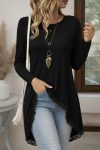 Kadın Uzun Kollu Bisiklet Yaka Asimetrik Kesim Detaylı Dantelli Viskon Bluz