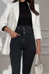 Kadın Yüksek Bel önden Düğmeli Cepli Dar Kesim Detaylı Kot Pantolon