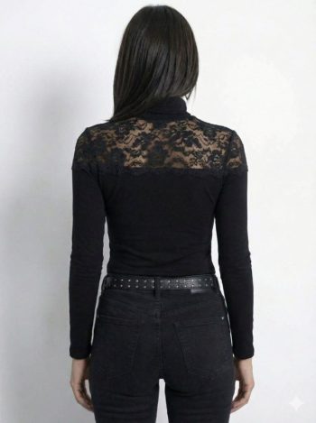 Kadın Uzun Kollu Balıkçı Yaka Dantelli Kaşkorse Bluz