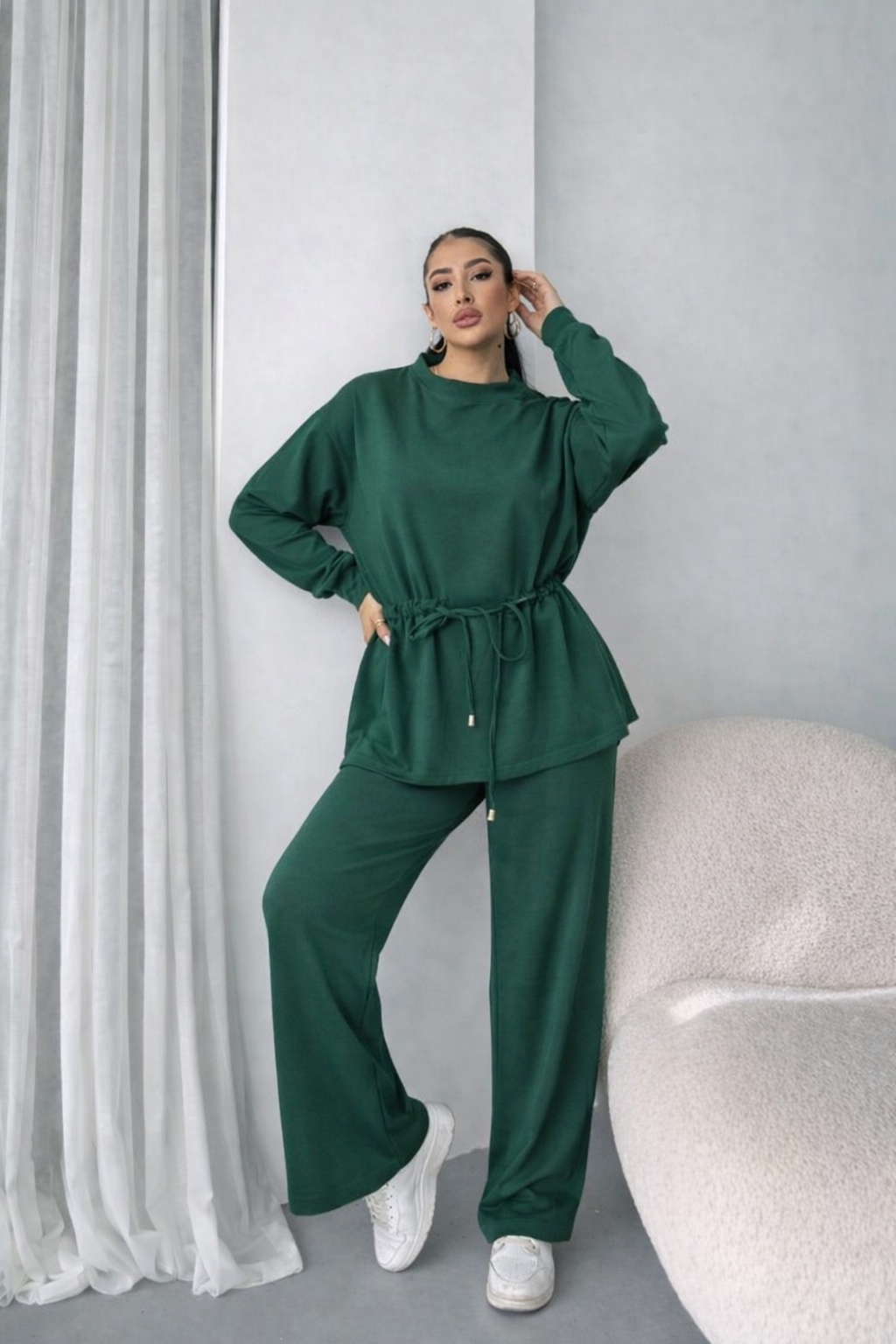 Kadın Uzun Kollu Bisiklet Yaka Belden Büzgülü Bağcıklı Viskon Iki Iplik Bluz Ve Pantolon Ikili Takım Kadın Uzun Kollu Bisiklet Yaka Belden Büzgülü Bağcıklı Viskon Iki Iplik Bluz Ve Pantolon Ikili Takım