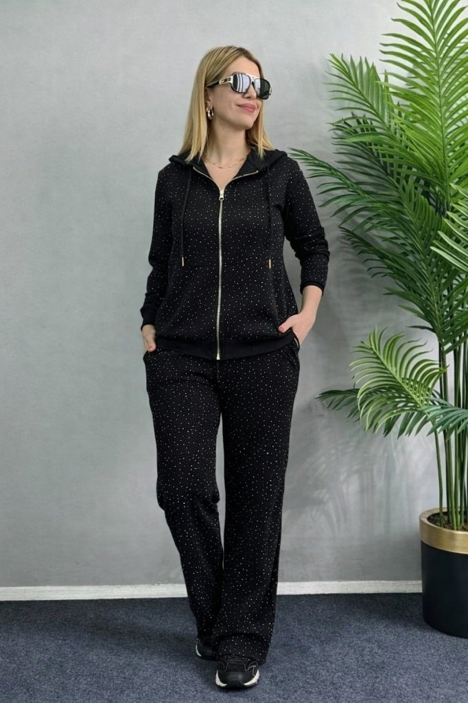 Kadın Uzun Kollu Kapşonlu Fermuarlı Taşlı önü Fermuarlı Viskon Iki Iplik Bluz Ve Eşofman Altı Ikili Takım Kadın Uzun Kollu Kapşonlu Fermuarlı Taşlı önü Fermuarlı Viskon Iki Iplik Bluz Ve Eşofman Altı Ikili Takım