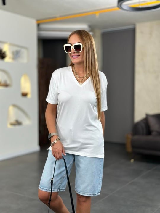 Kadın Kısa Kollu V Yaka Bluz Kadın Kısa Kollu V Yaka Bluz