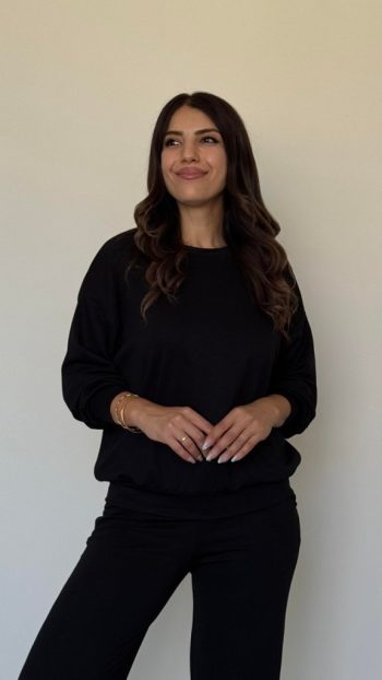 Kadın Uzun Kollu Bisiklet Yaka Viskon Iki Iplik Bluz Ve Pantolon Ikili Takım