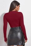 Kadın Bordo Göğüs Dekolteli Uzun Kollu Cut Out Crop Top Bluz