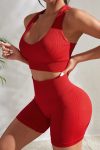 Kadın Kırmızı Yüksek Bel Çapraz Sırt Detaylı Şortlu Gecelik Takım