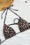Kadın Leopar Desenli ve Siyah Minimal Kesim Üçgen Bikini Üstü