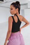 Kadın Siyah Tek Omuz Cut Out Detaylı Crop Top Bluz