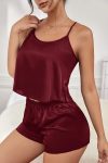 Kadın Bordo Asimetrik Sırt Dekolte Detaylı Şık Şortlu Gecelik Takım