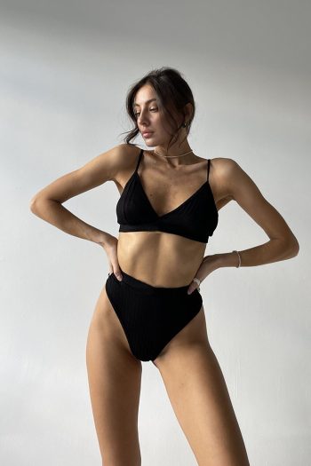 Kadın Siyah Yüksek Bel Dolgusuz Slip Takım