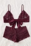 Kadın Bordo Dantelli & Kurdelalı Sütyen Külot Takımı