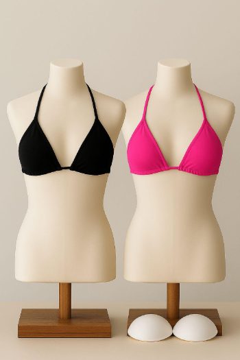 Kadın Siyah ve Fuşya Minimal Kesim Üçgen Bikini Üstü