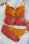 Kadın Hardal Ve Kiremit Rengi Dolgulu Balenli Sütyen Külot 2’li Paket