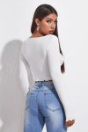 Kadın Beyaz Uzun Kollu Büzdürme Bağcık Detaylı Crop Top Bluz