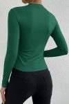 Kadın Yeşil Belden ve Boyundan Büzgü Detaylı Uzun Kollu Bluz
