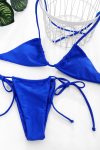Kadın Mavi Yandan Bağlamalı Tangalı Üçgen Bikini Mayo Takımı