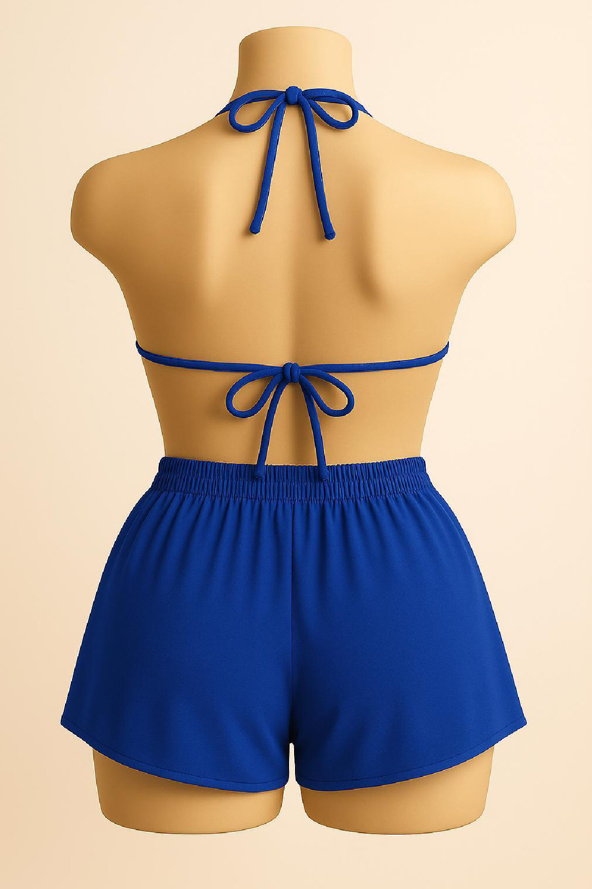 Kadın Mavi Şortlu Belden ve Boyundan Bağlamalı Bikini Takımı Kadın Mavi Şortlu Belden ve Boyundan Bağlamalı Bikini Takımı