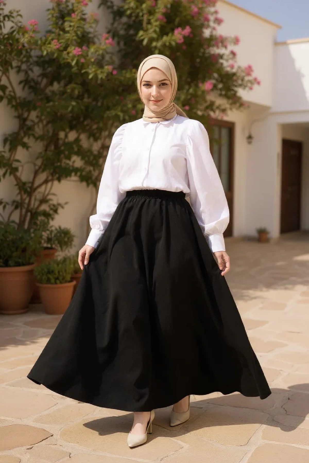 Kadın Siyah Double Kumaş Beli Lastikli Cepli Etek Kadın Siyah Double Kumaş Beli Lastikli Cepli Etek