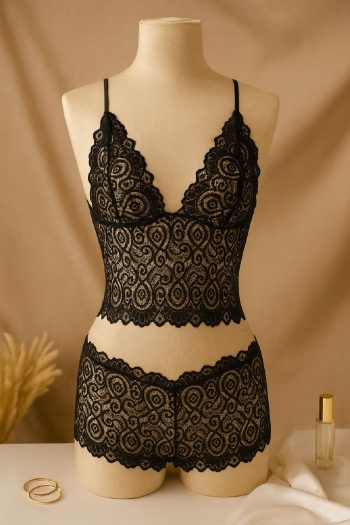 Kadın Siyah Dantel Bralet Şort Takımı – Şık
