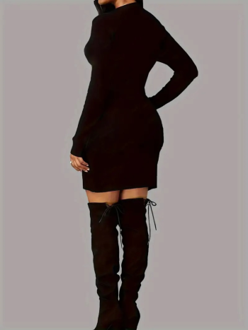 Kadın Uzun Kollu Bisiklet Yaka Kelebek Desenli Kısa Viskon Iki Iplik Elbise