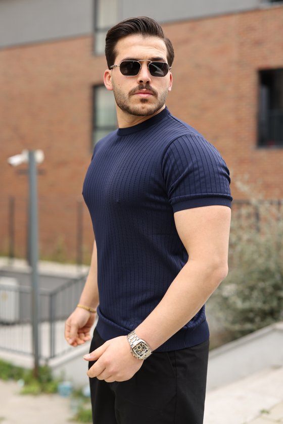 Erkek Fitilli Bisiklet Yaka Triko Tişört Erkek Fitilli Bisiklet Yaka Triko Tişört