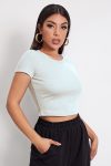 Kadın Beyaz Yuvarlak Yaka Yarım Kol Crop Top Bluz
