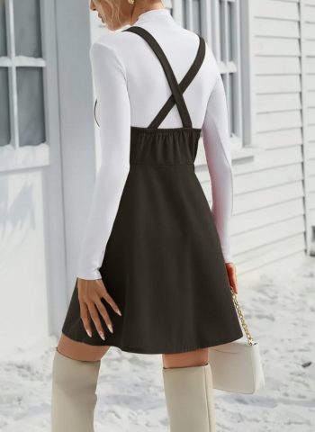 Kadın Askılı Düğmeli Mini Süet Elbise