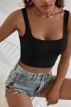 Kadın Siyah Kalın Askılı Crop Top Büstiyer