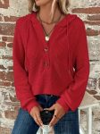 Kadın Uzun Kollu Kapşonlu önü Düğmeli Ve Bağcıklı Waffle Bluz
