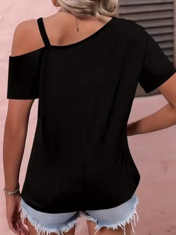 Kadın Kısa Kollu Tek Askı Detaylı Tokalı Viskon Bluz