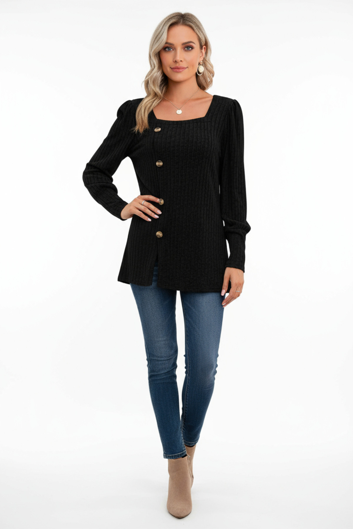 Kadın Uzun Kollu Düğmeli Mevsimlik Bluz – Yumuşak Dokulu Kadın Uzun Kollu Düğmeli Mevsimlik Bluz – Yumuşak Dokulu