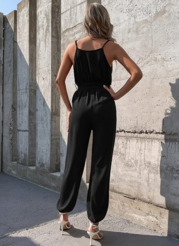 Kadın Ip Askılı Kruvaze Yakalı Belden Kuşaklı Uzun Sandy Tulum