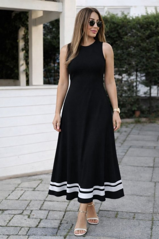 Kadın Askılı Yuvarlak Yakalı Etek Ucu şerit Detaylı Uzun Viskon Elbise Kadın Askılı Yuvarlak Yakalı Etek Ucu şerit Detaylı Uzun Viskon Elbise