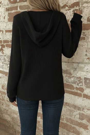 Kadın Uzun Kollu Kapşonlu önü Düğmeli Ve Bağcıklı Waffle Bluz