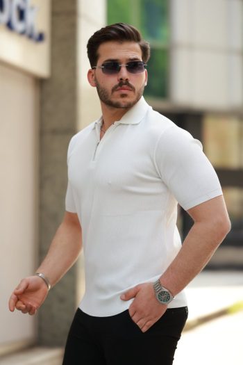 Erkek Fermuarlı Yakalı Kısa Kollu Tshirt